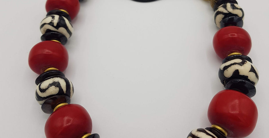 Red, black and white chunky handmade statement necklace.