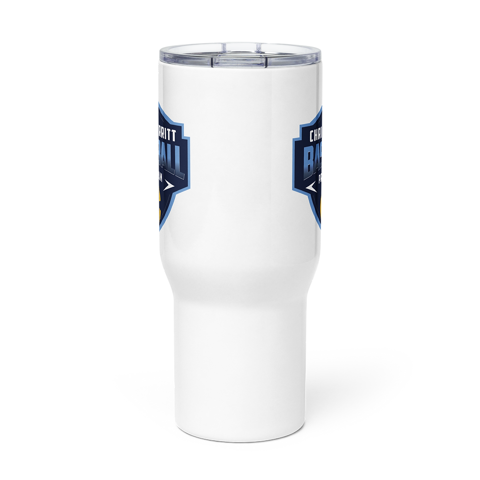 Thumbnail: CMB Academy Travel mug with a handle, logo on both sides of mug