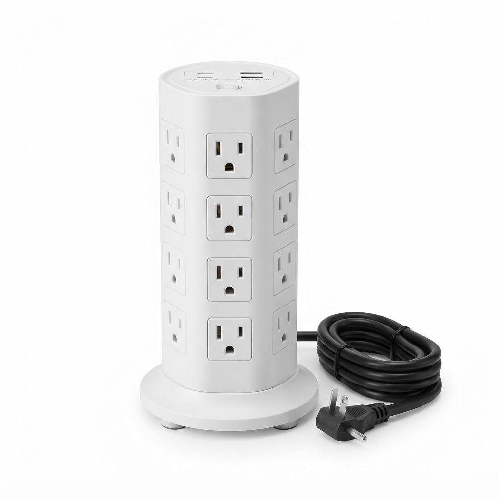 Desktop Power Strip, 13 Outlets + 4 USB, Flat Plug