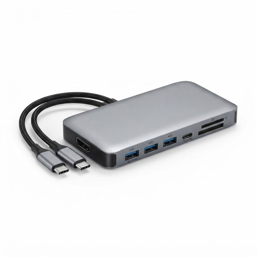 Hub USB-C 8-in-2 in alluminio con HDMI 4K, PD 100W e lettore SD/TF