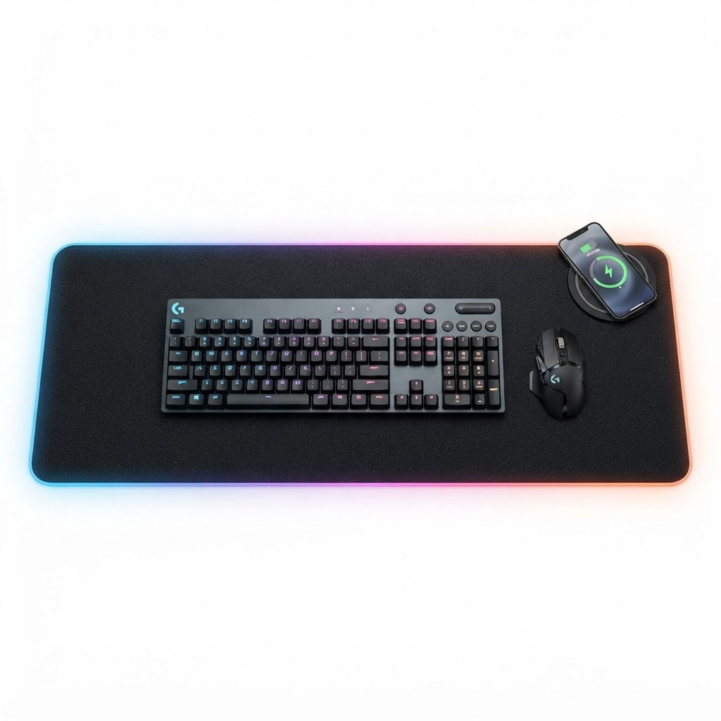 Tappetino mouse grande con illuminazione RGB e ricarica wireless 15W