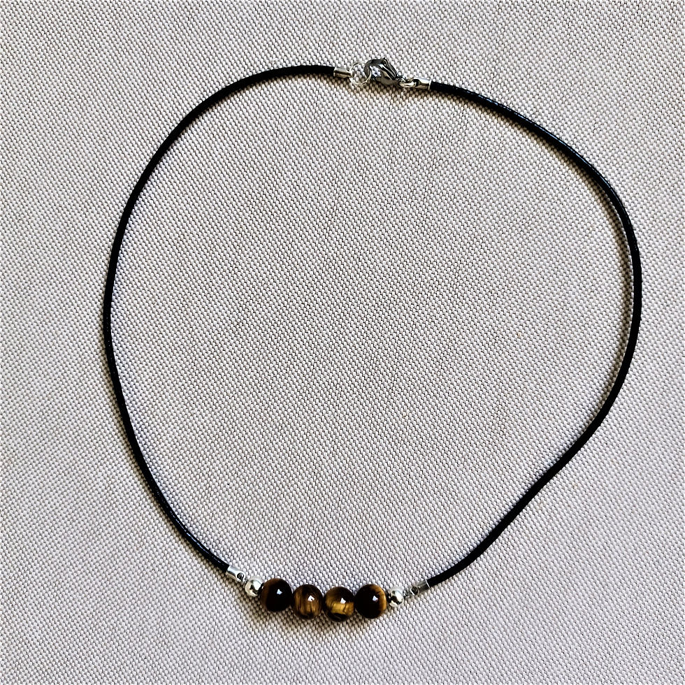 Collier perles naturelles œil de tigre, cordon cuir