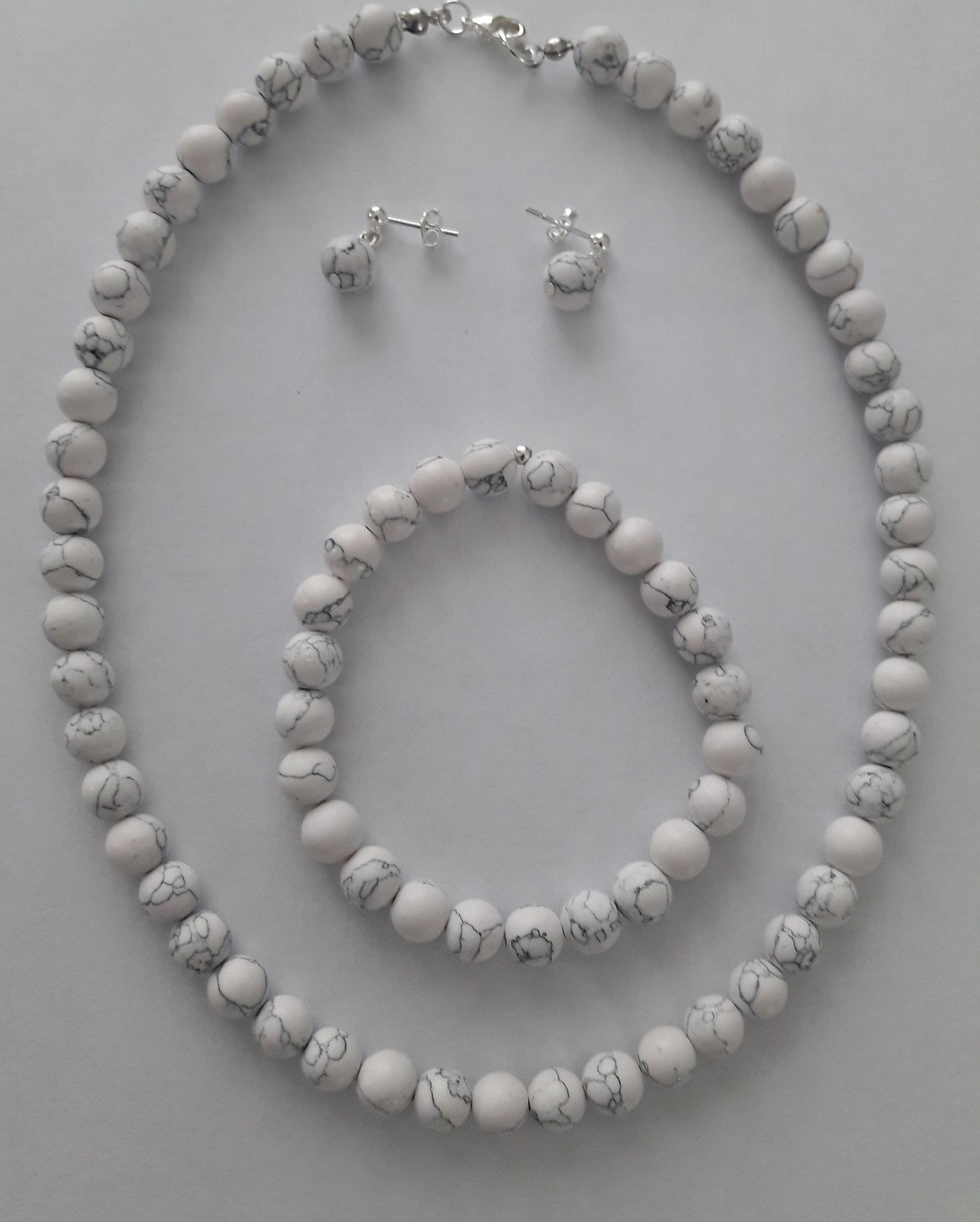 Parure en perles de Howlite véritable naturelle blanche