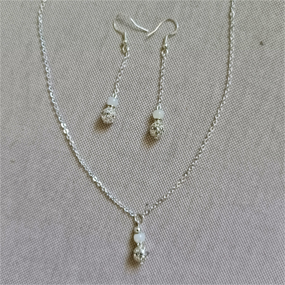 Miniature : Parure collier boucles d'oreilles perles naturelles nacre coquillage et strass