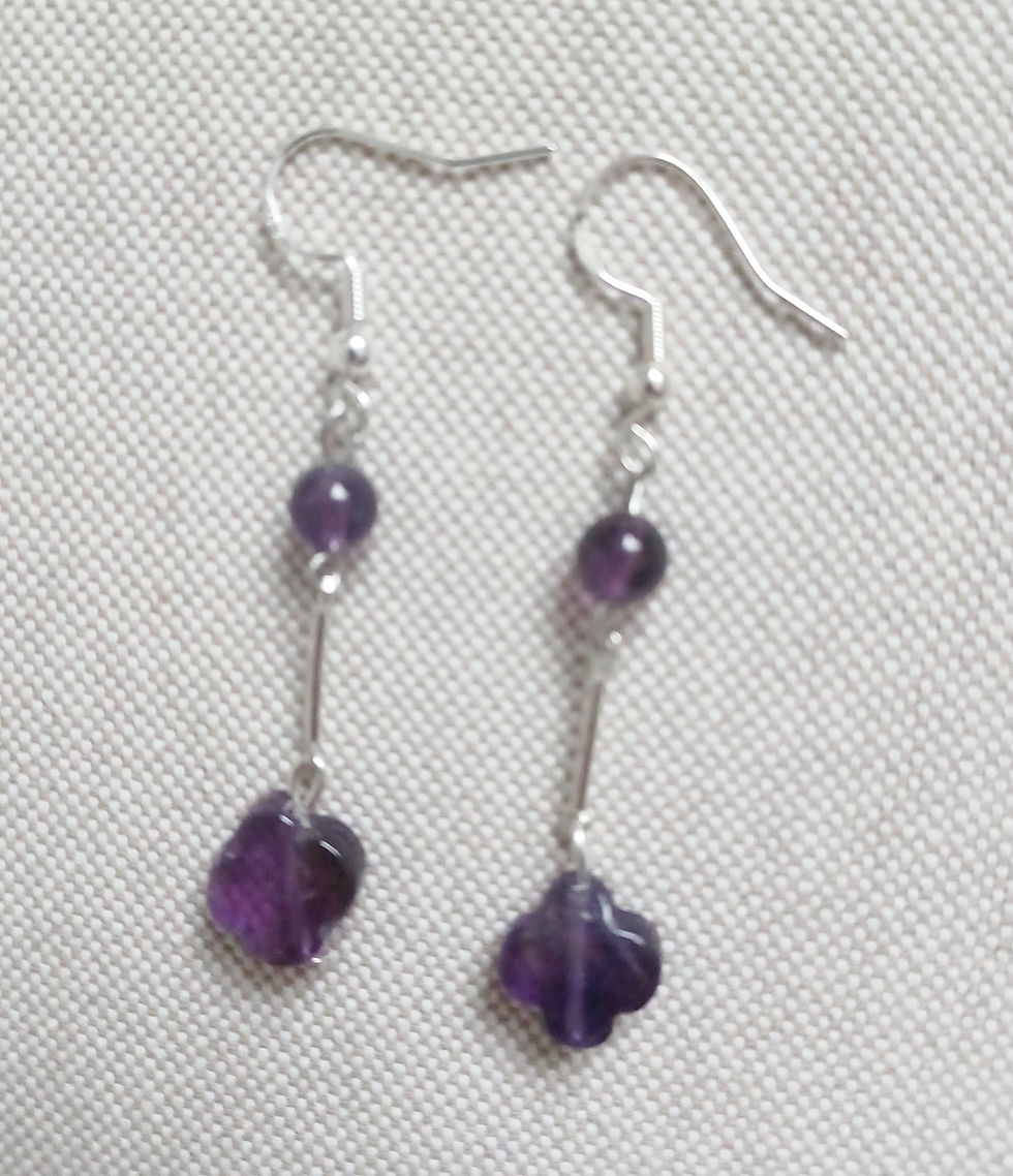 Boucles d'oreilles pendantes perles et fleurs pierre naturelle améthyste