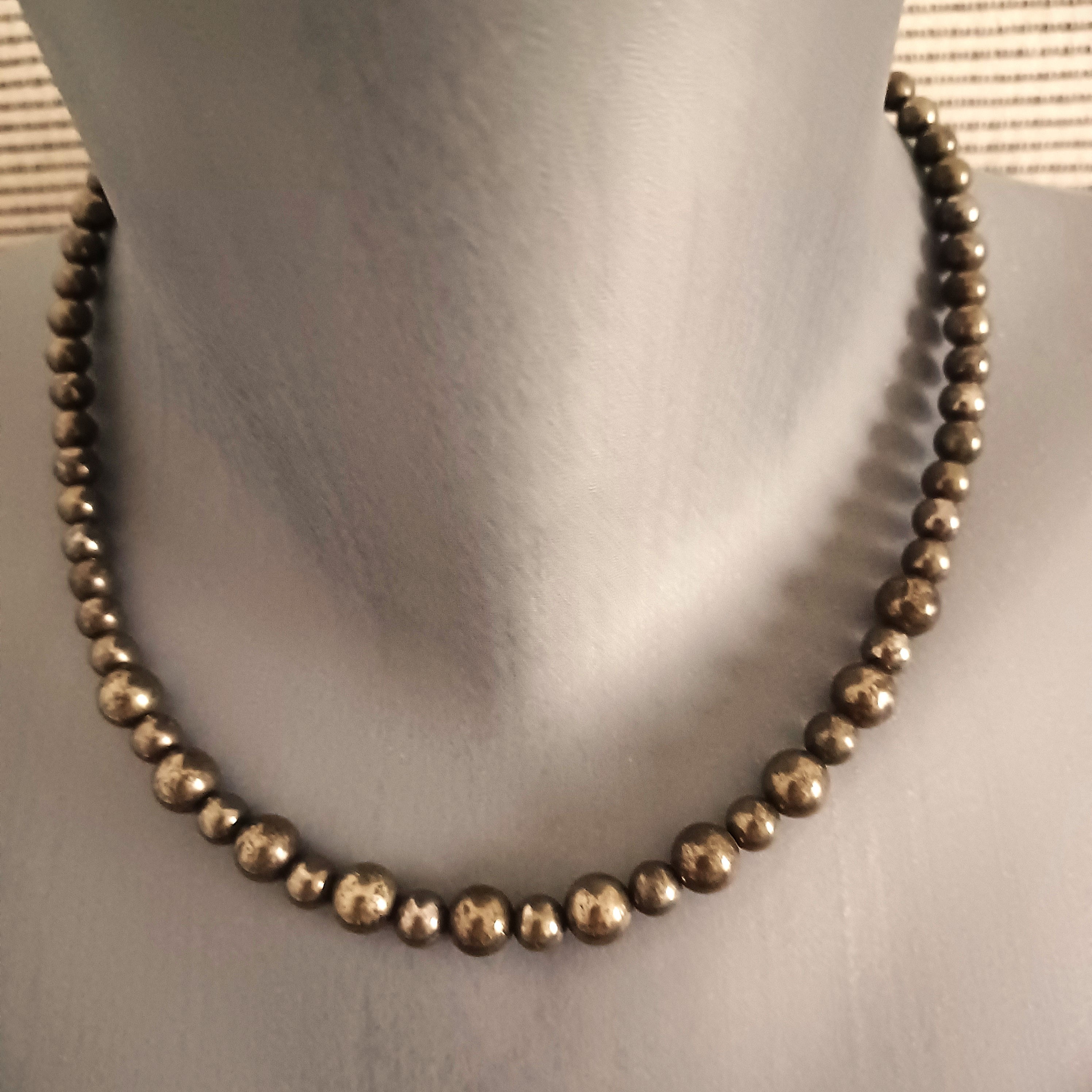 Collier 46 cm perles pierres naturelles de Pyrite