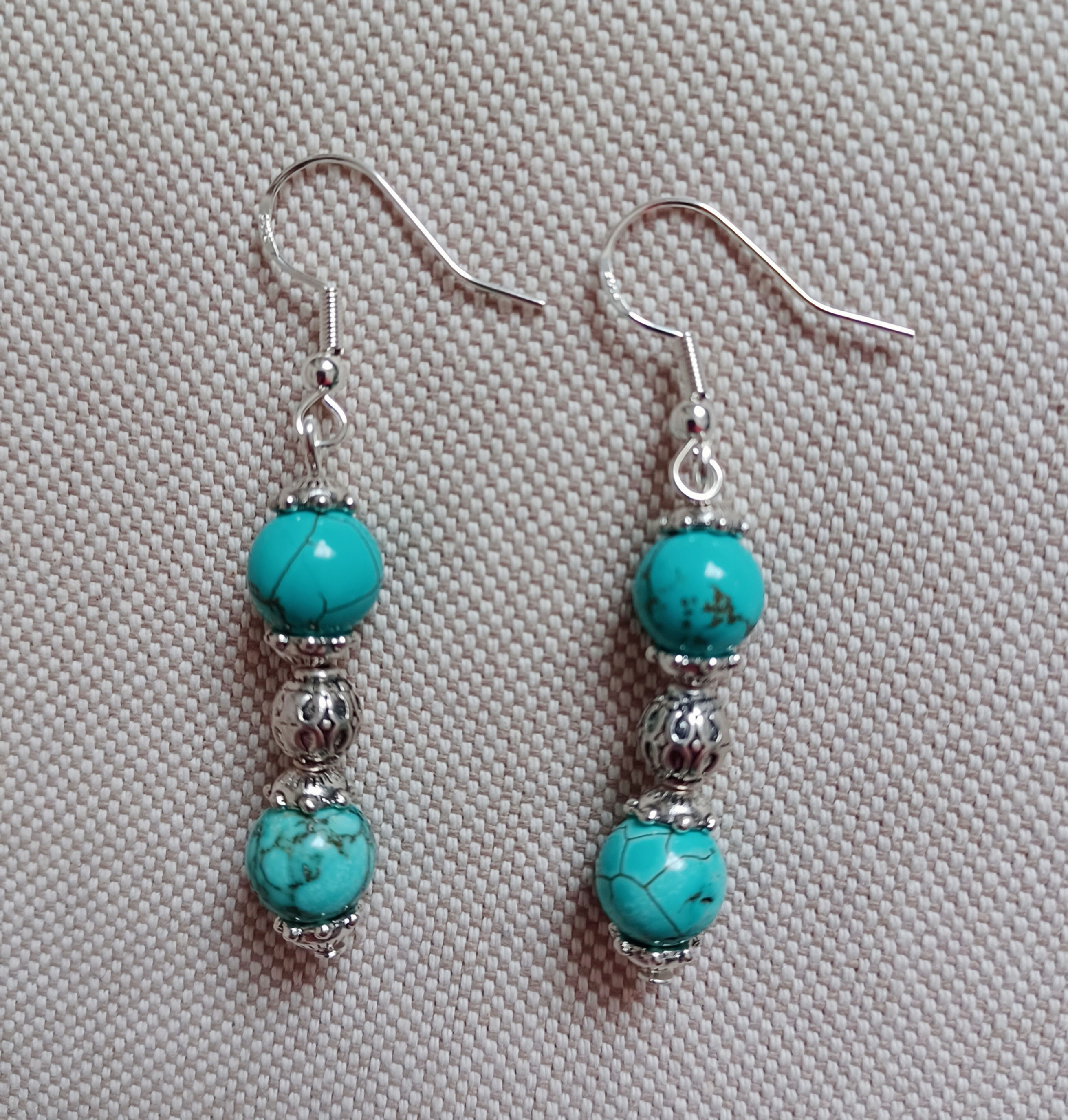 Boucles d'oreilles perles naturelles de turquoises Crochets argent 925