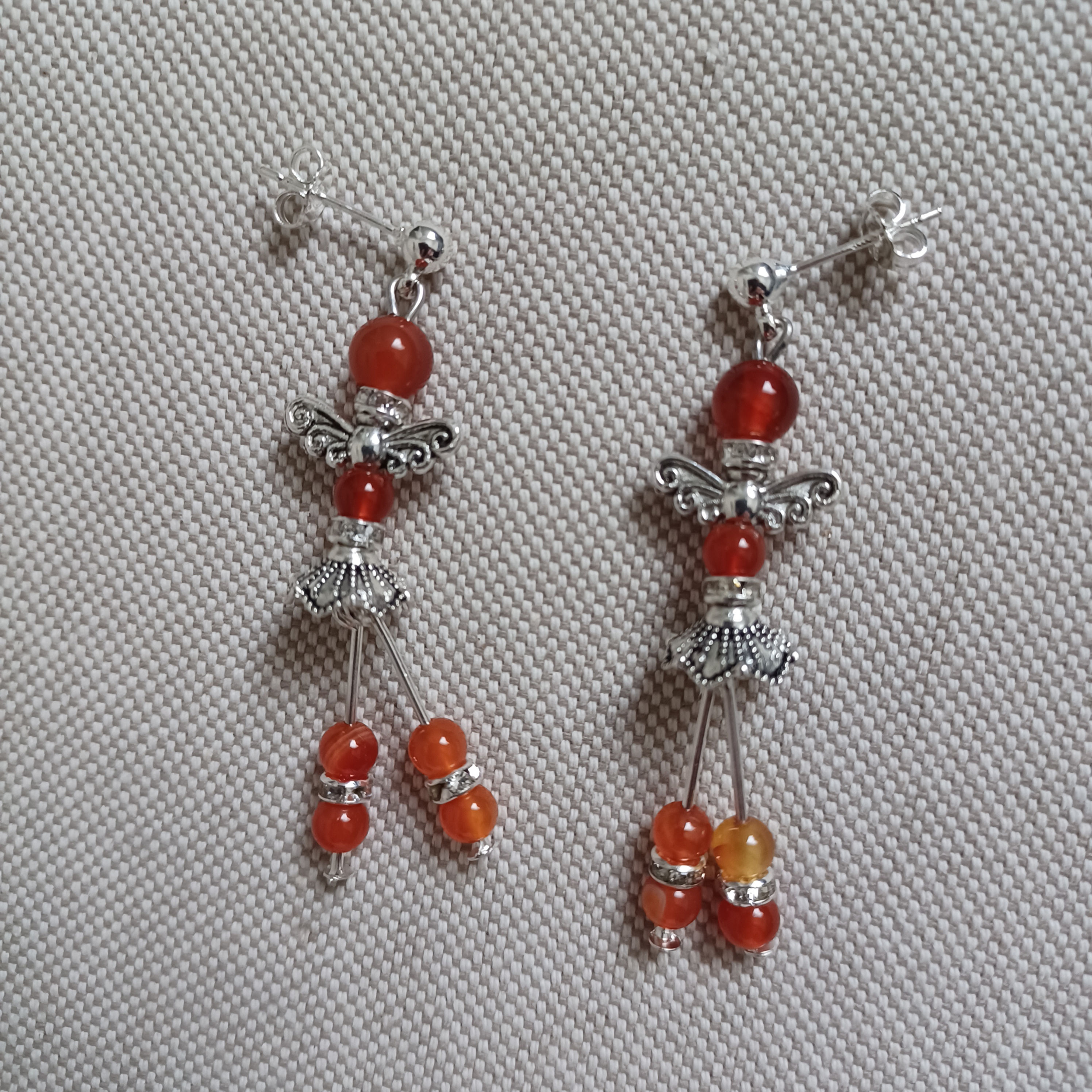 Boucles d'oreilles perles naturelles naturelles d'agate orange Clous argent 925