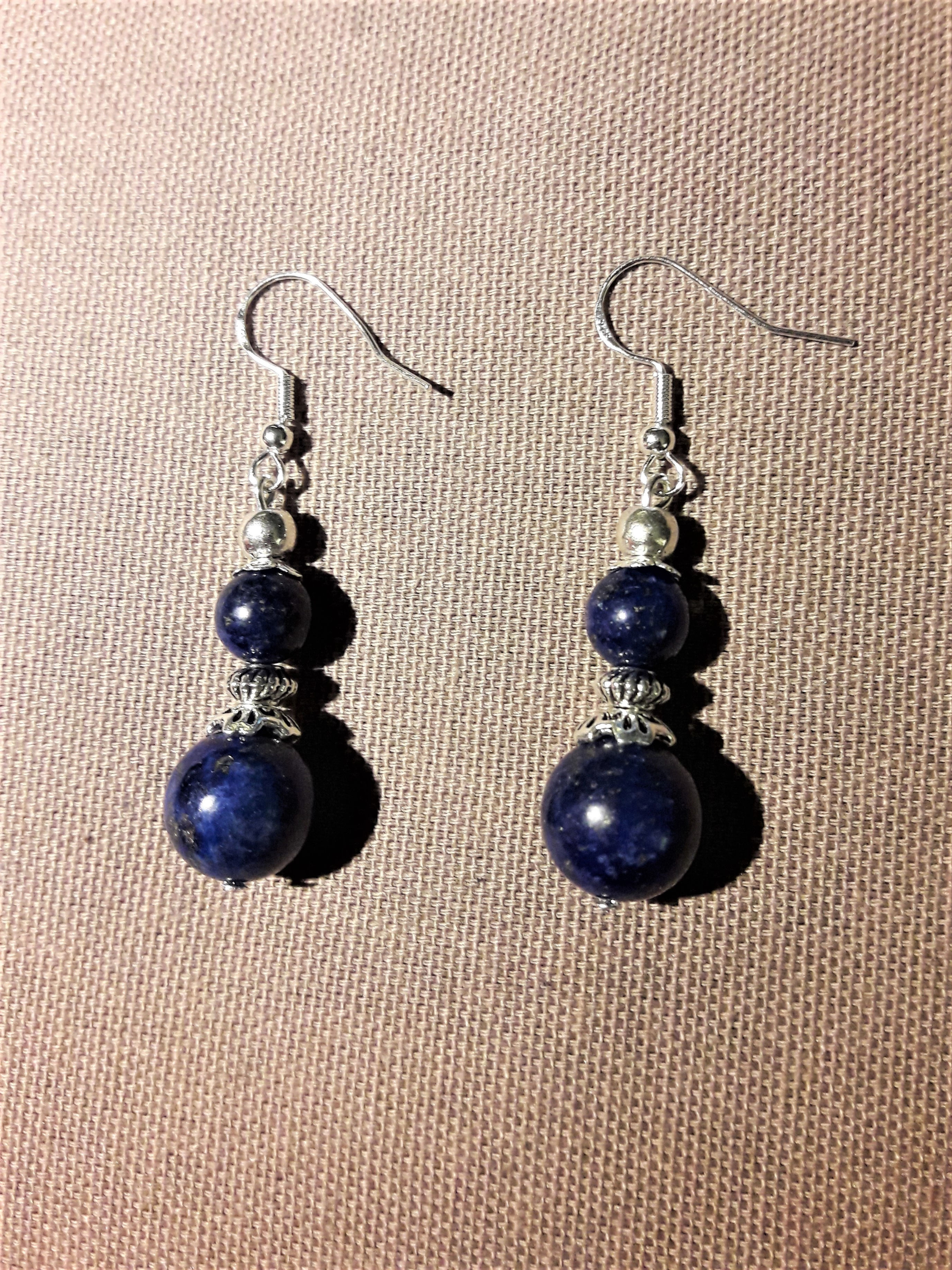 Boucles oreilles perles lapis lazuli, crochets argent 925