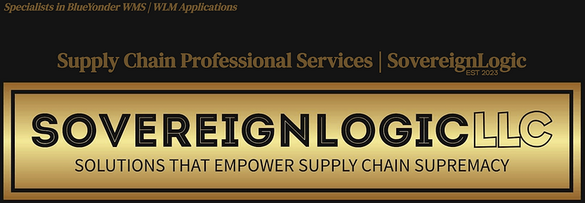 SovereignLogic Logo | Supply Chain Professional Services | Established 2023 | Specialists in BlueYonder WMS and WLM Applications | Blue Yonder Consulting | SOLUTIONS THAT EMPOWER SUPPLY CHAIN SUPREMACY