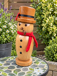 Handcrafted Snowman in a Garden Setting.png