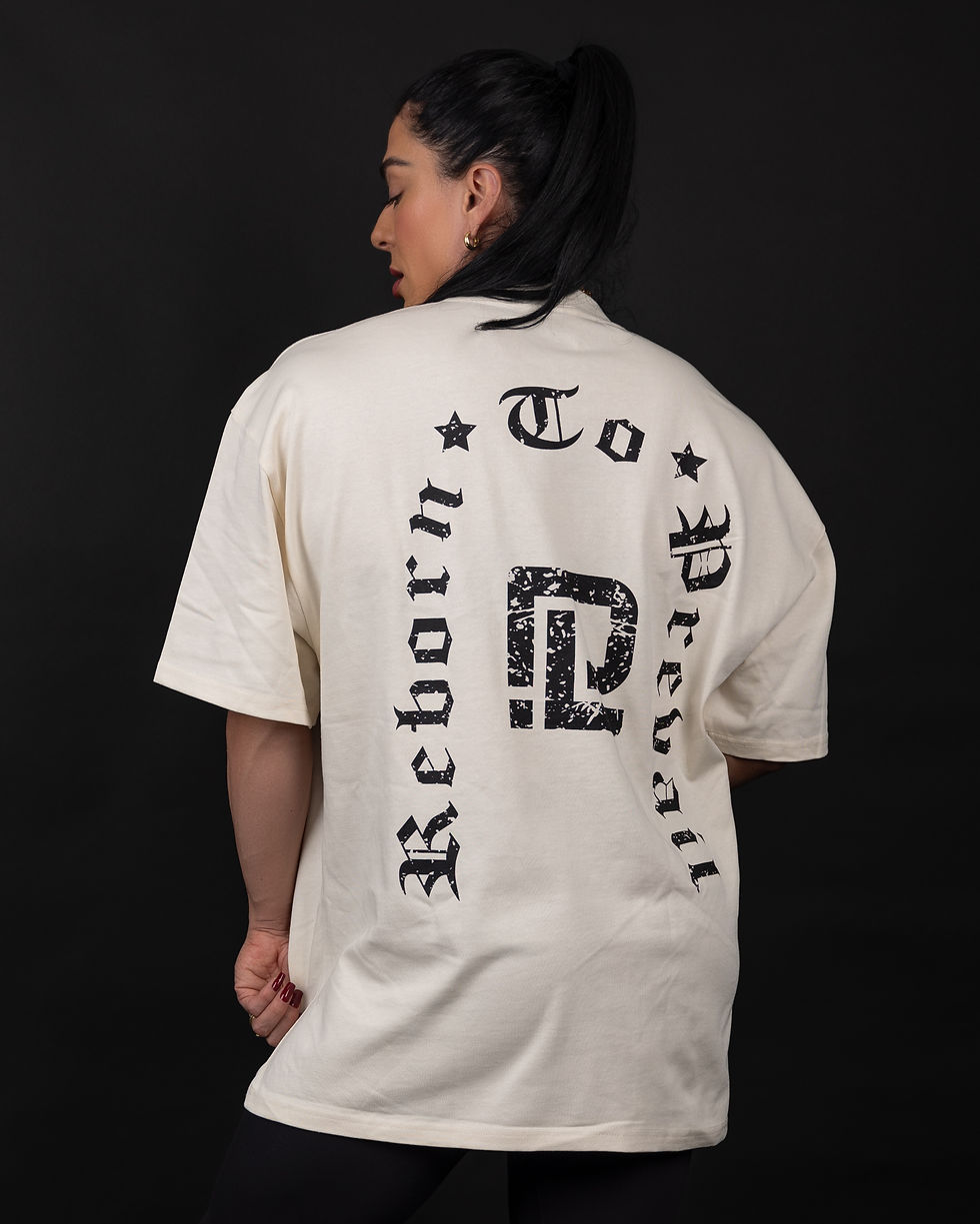 Thumbnail: "Reborn to Prevail" Unisex oversize T-shirt ecrue color