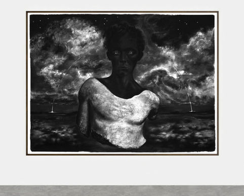 charcoal monochrome large scale drawing contemporary art by romanian artist Dragos Sulgheru
