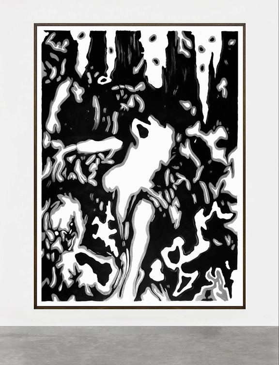 monochrome large scale artwork, charcoal drawing on paper by romanian artist Dragos Sulgheru, abstract portrait