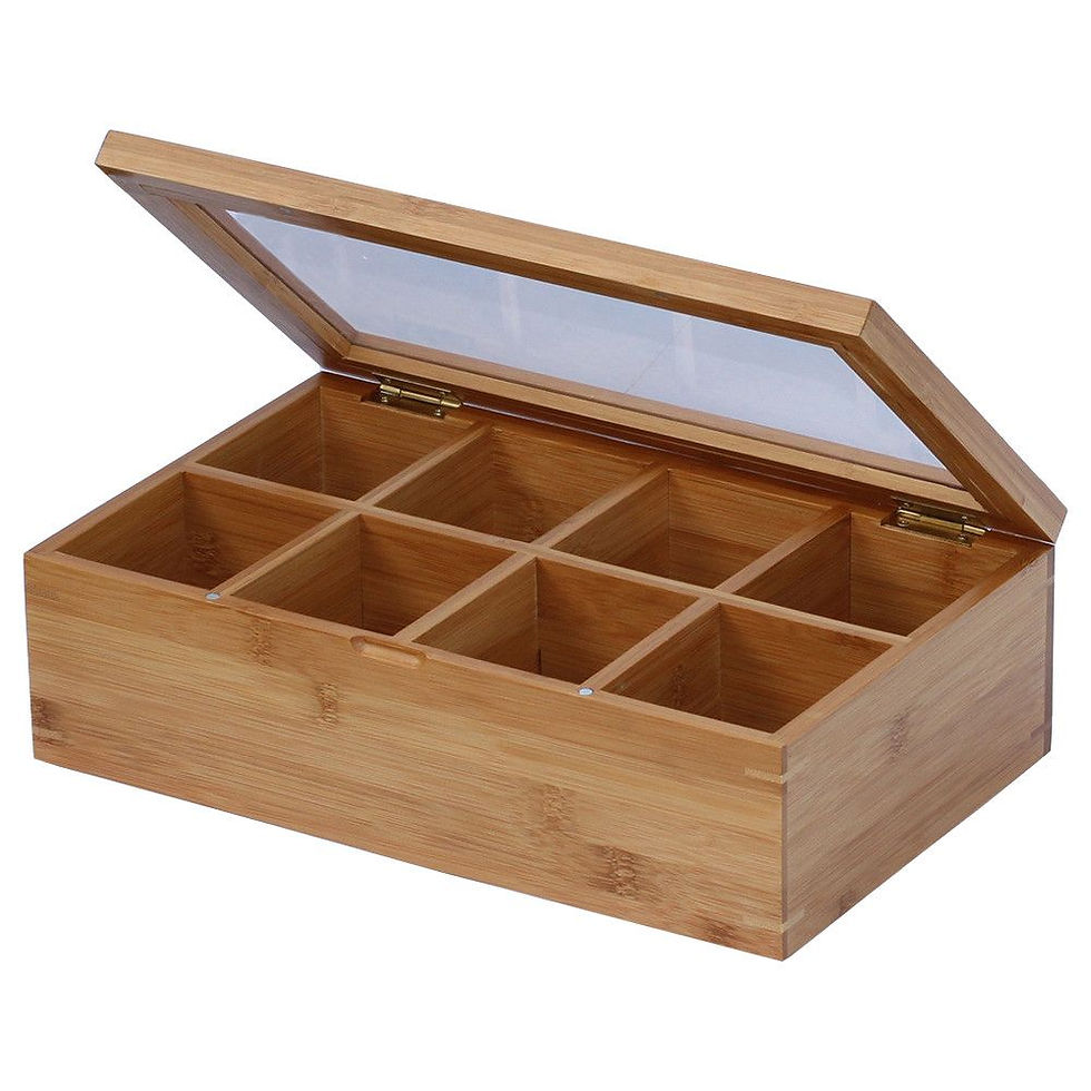 Premium bamboo tea storage organizer showing internal compartment layout and natural wood grain