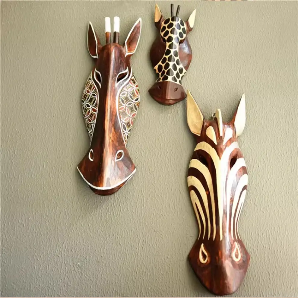 Bali Style Wall Decorations, 3D Solid Wood Carved Animal Mask, Bar Restaurant
