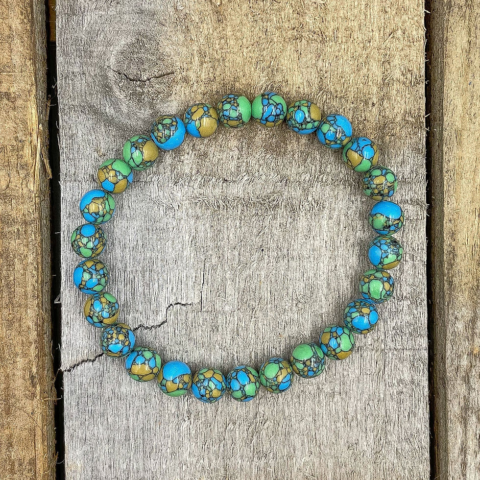 Thumbnail: Boho beaded bracelet multicolor howlite natural stone healing crystal handmade.
