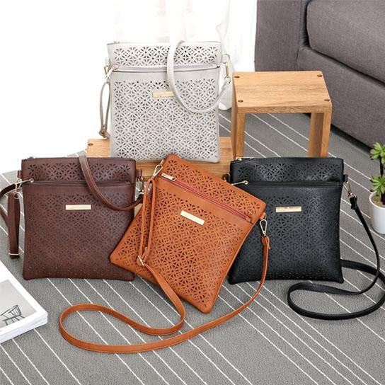 Thumbnail: Boho floral cutout crossbody handbag in vegan leather with adjustable strap