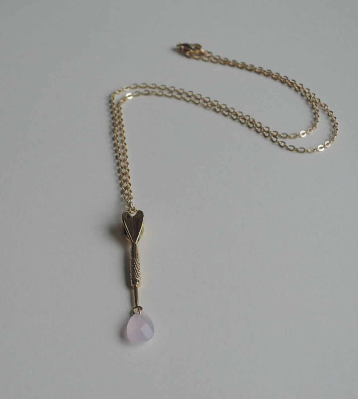 Dart pendant with rose glass beads drop on 18'' long chain