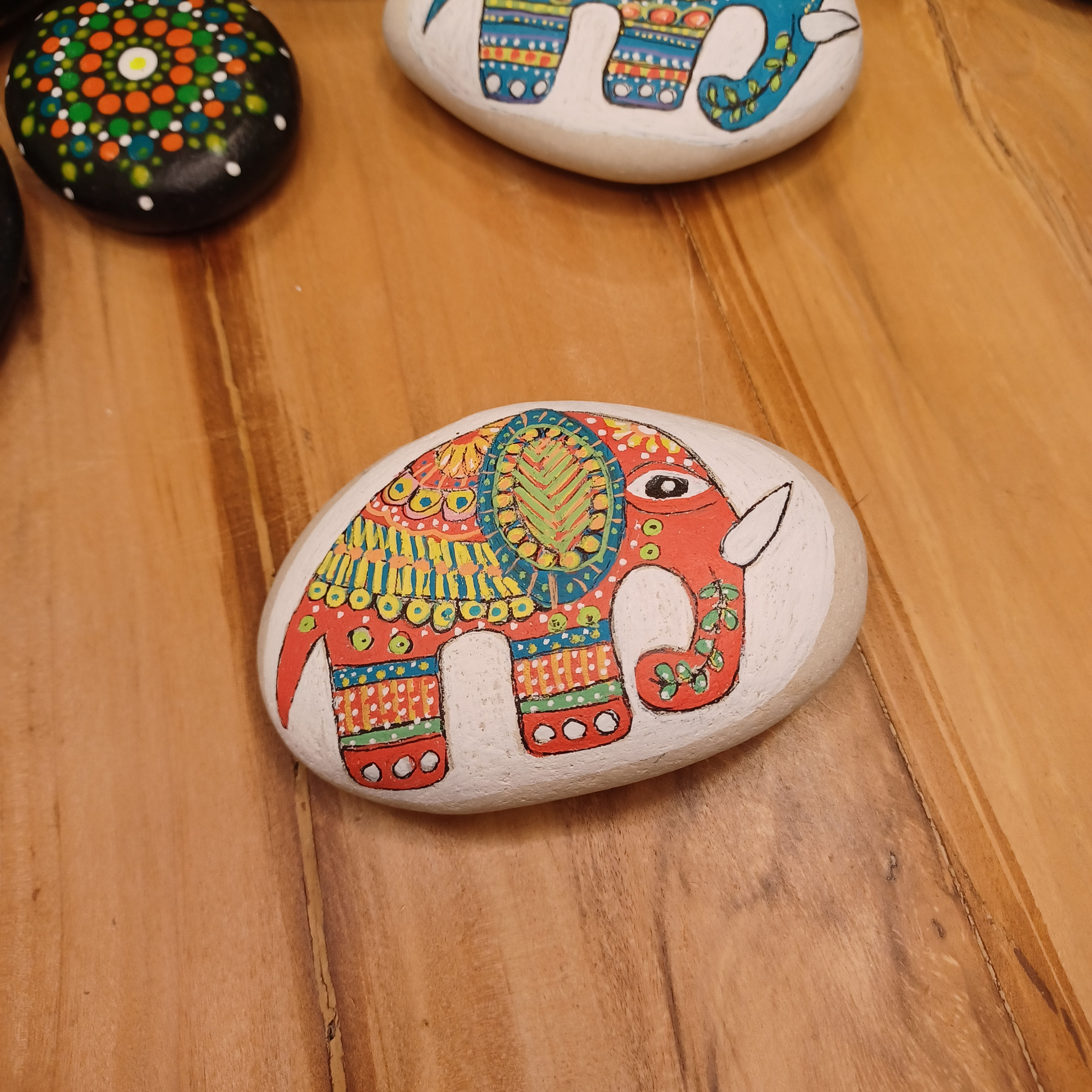 HANDPAINTED ROCK - RED ELEPHANT
