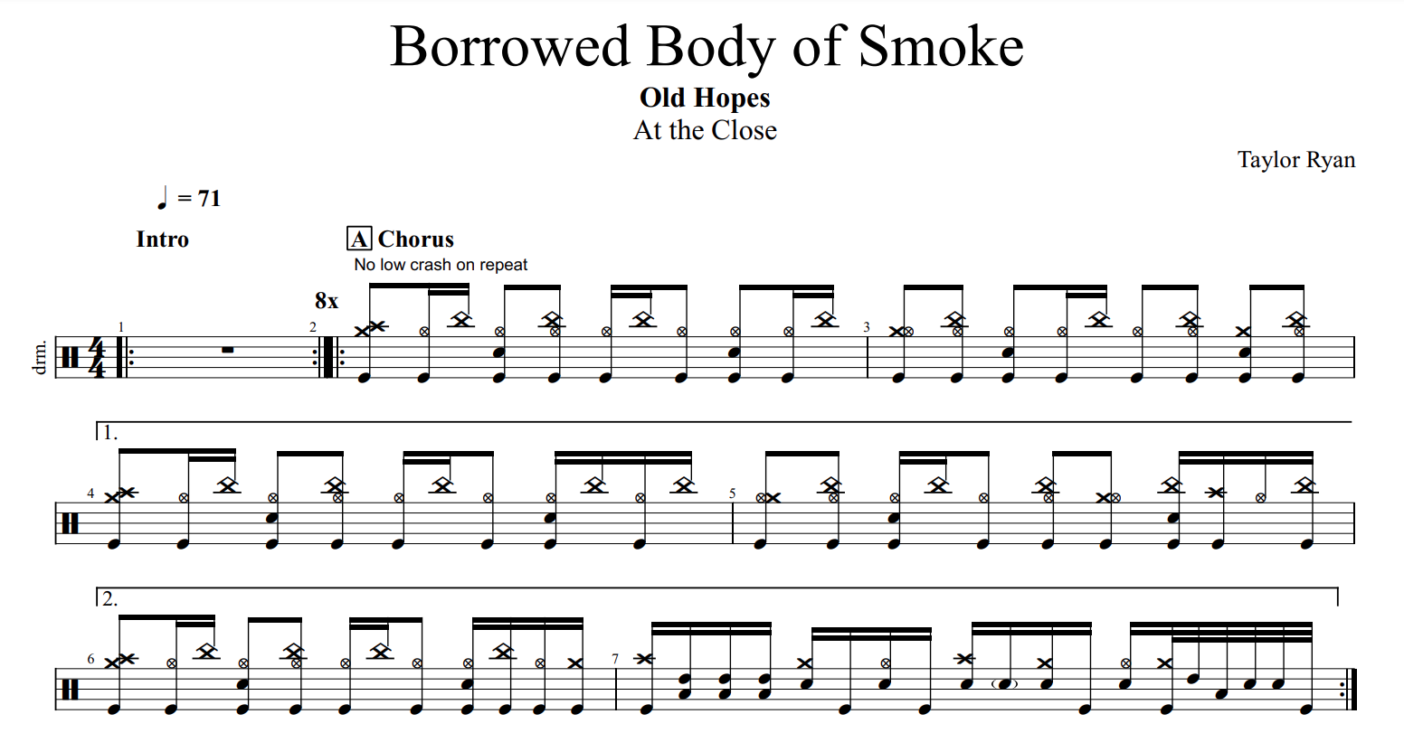 Borrowed Body of Smoke Drum Chart and Drumless Track