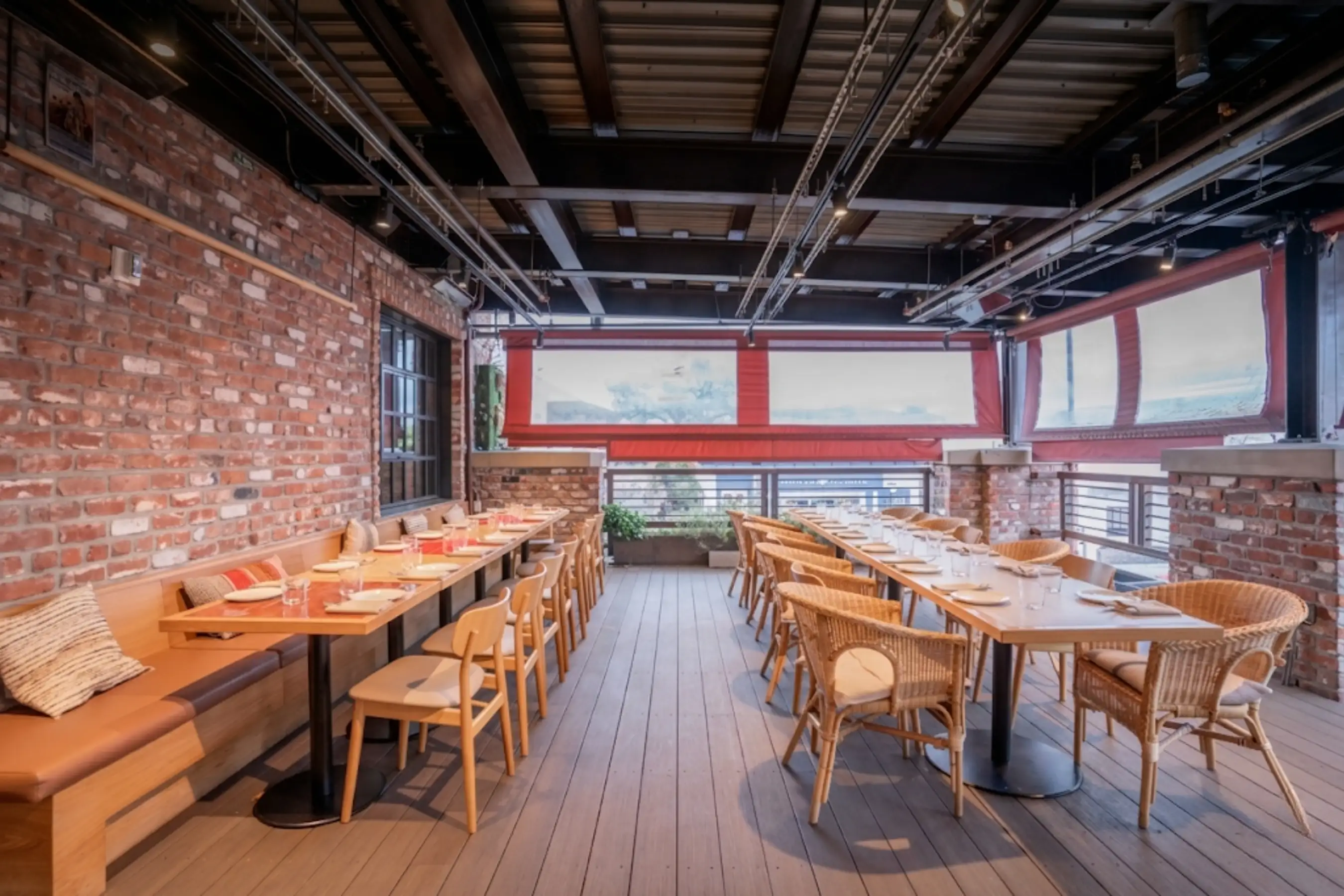 Terrace private event space with heaters at Telefèric Barcelona Walnut Creek