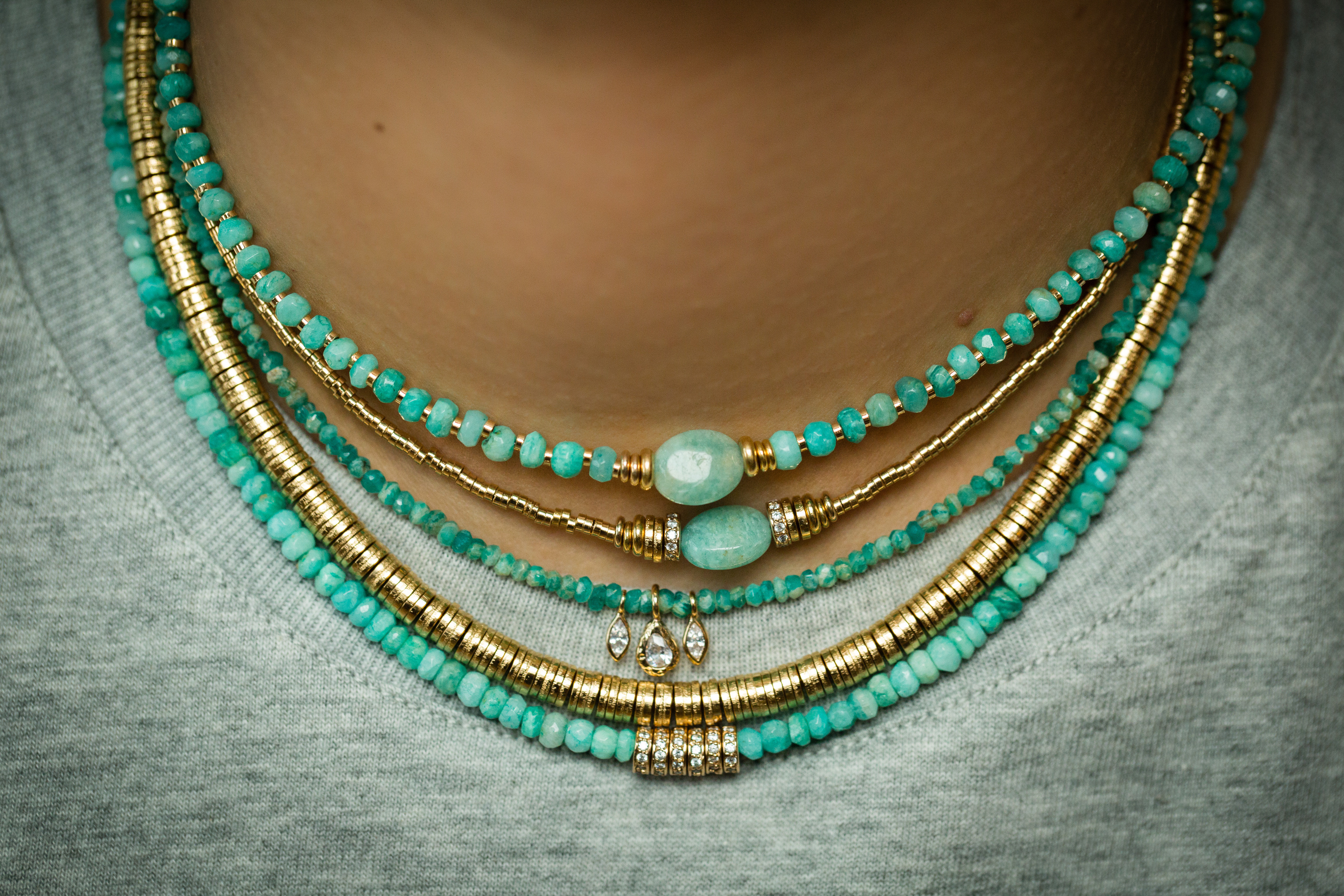 Collier ras de cou perles et Amazonite | lujparis