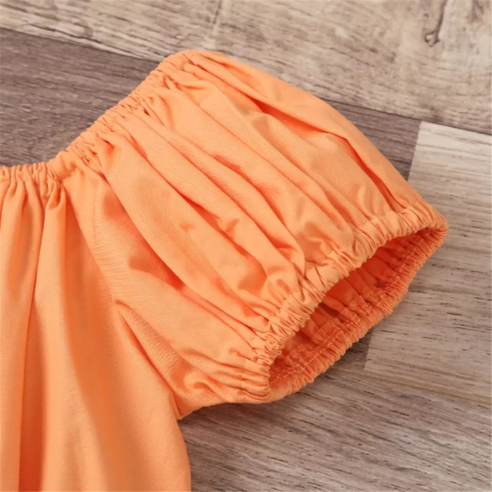 Miniatura: Conjunto de 3 Pcs de saia com conta de palha e blusa laranja .
