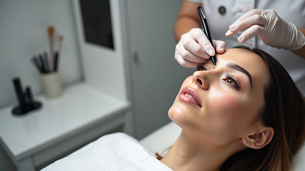 Eye-level view of a clean and modern microblading studio setup