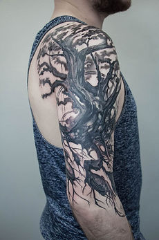 abstract inkwash tree tattoo