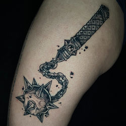 blackwork mace tattoo