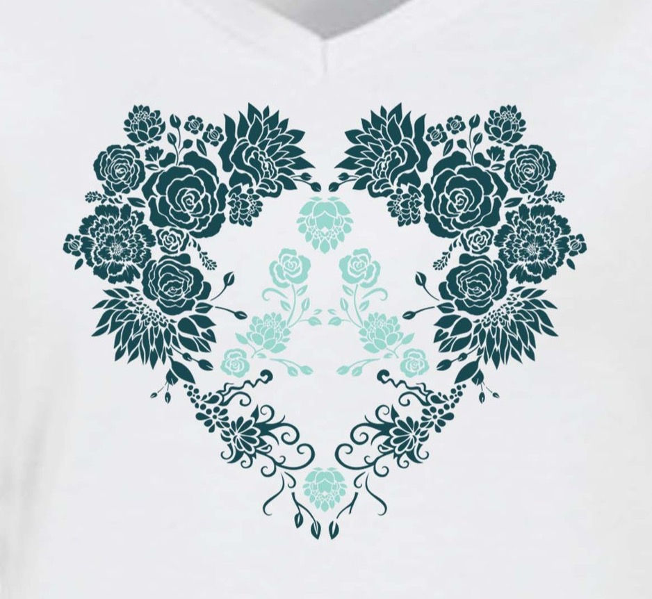 Thumbnail: Women's teal flower heart tee