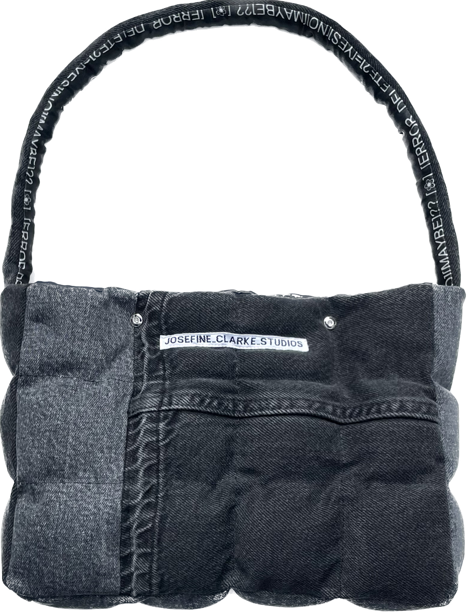 DENIM TINY REVERSIBLE LOGO PUFFER BAG