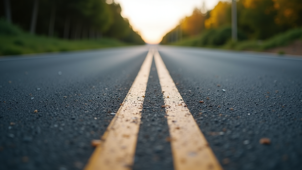 Eye-level view of a smooth black asphalt driveway with clear edges and fresh markings