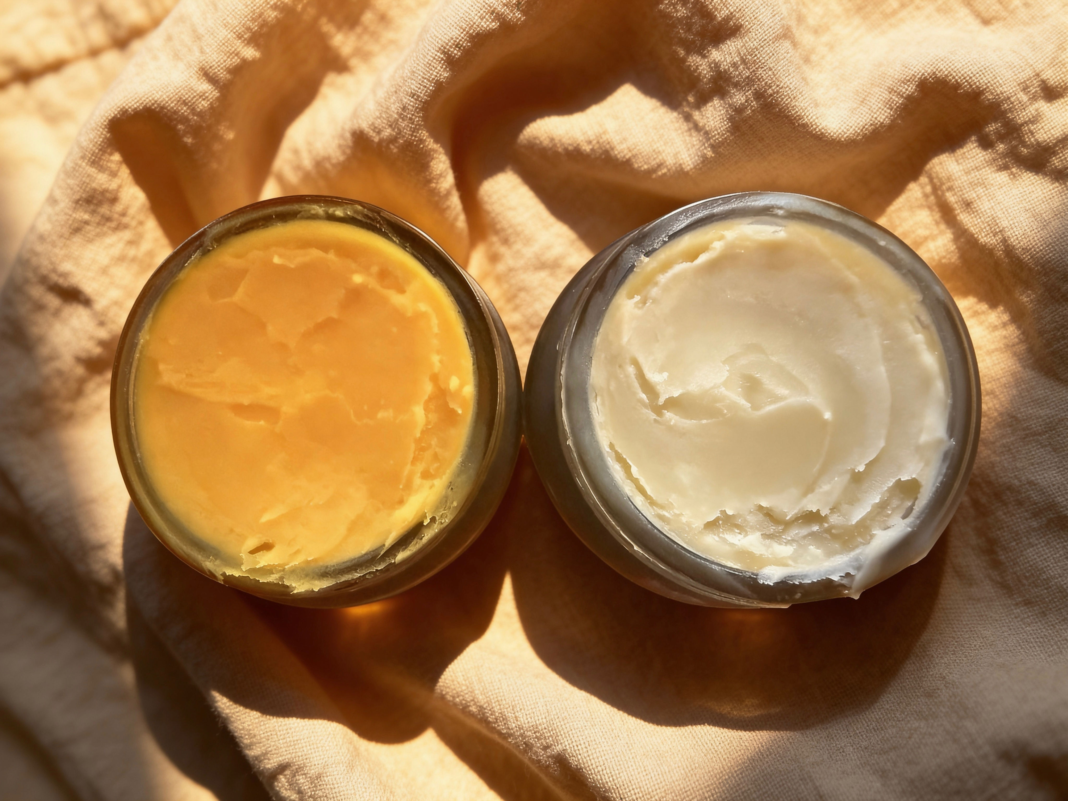 Jars with golden and white skincare balms