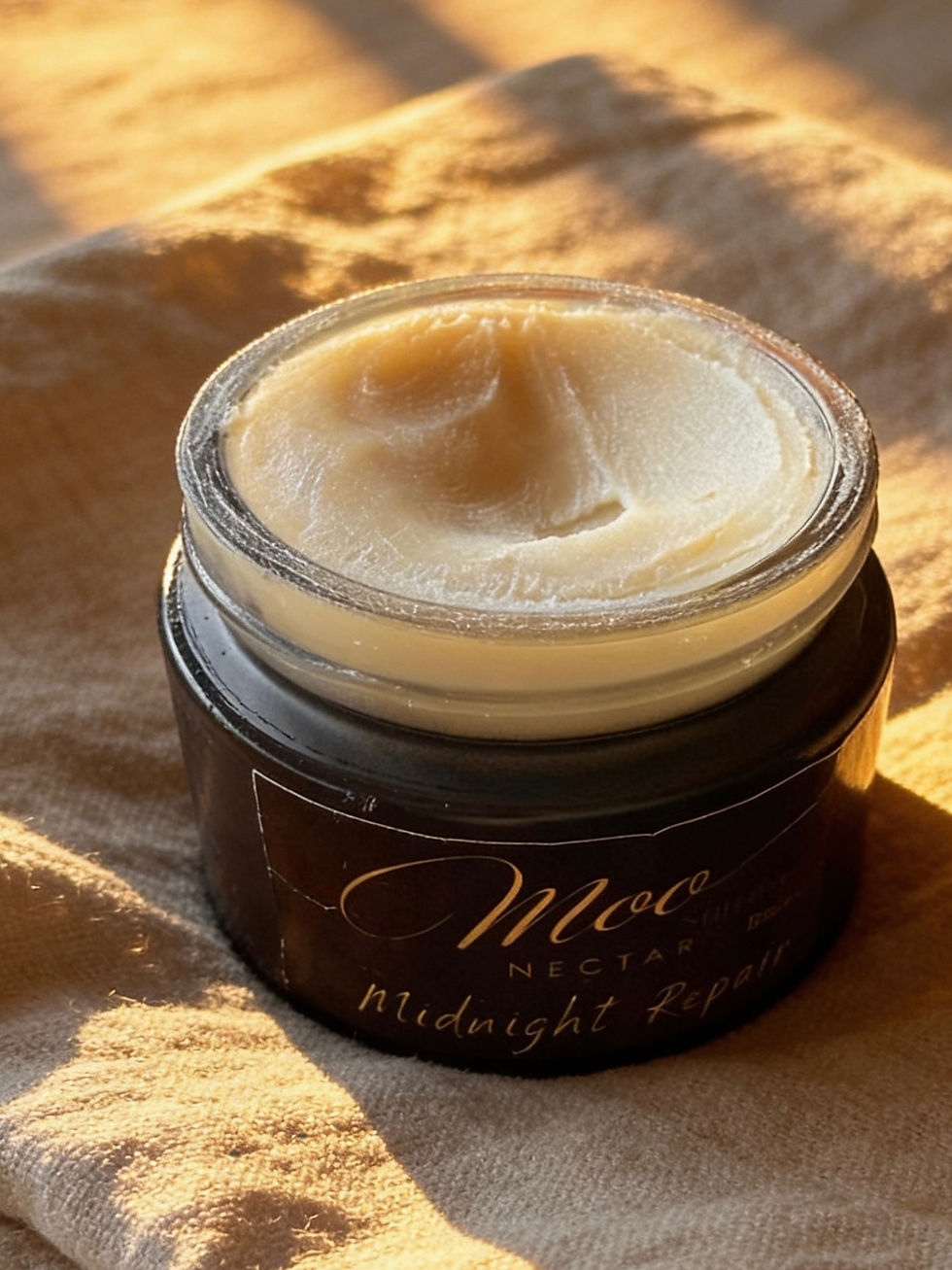 Open jar of Moo Midnight cream showing textured cream