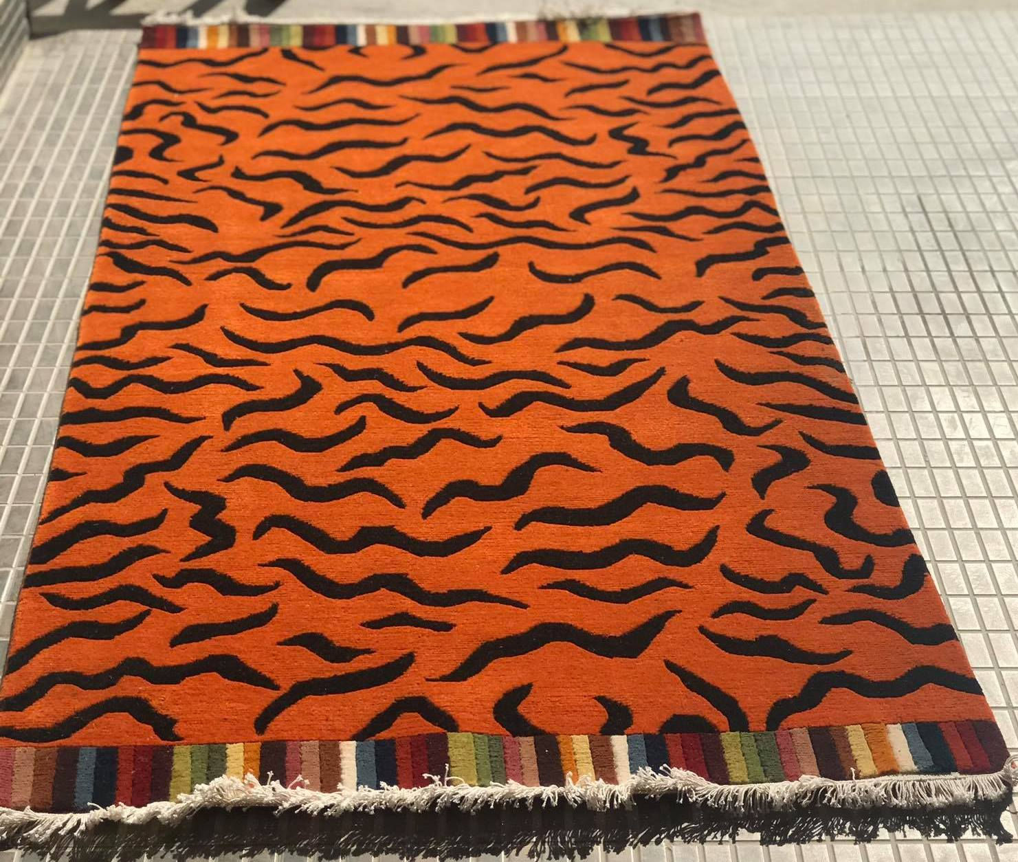Orange Tiger Stripe Rug 062