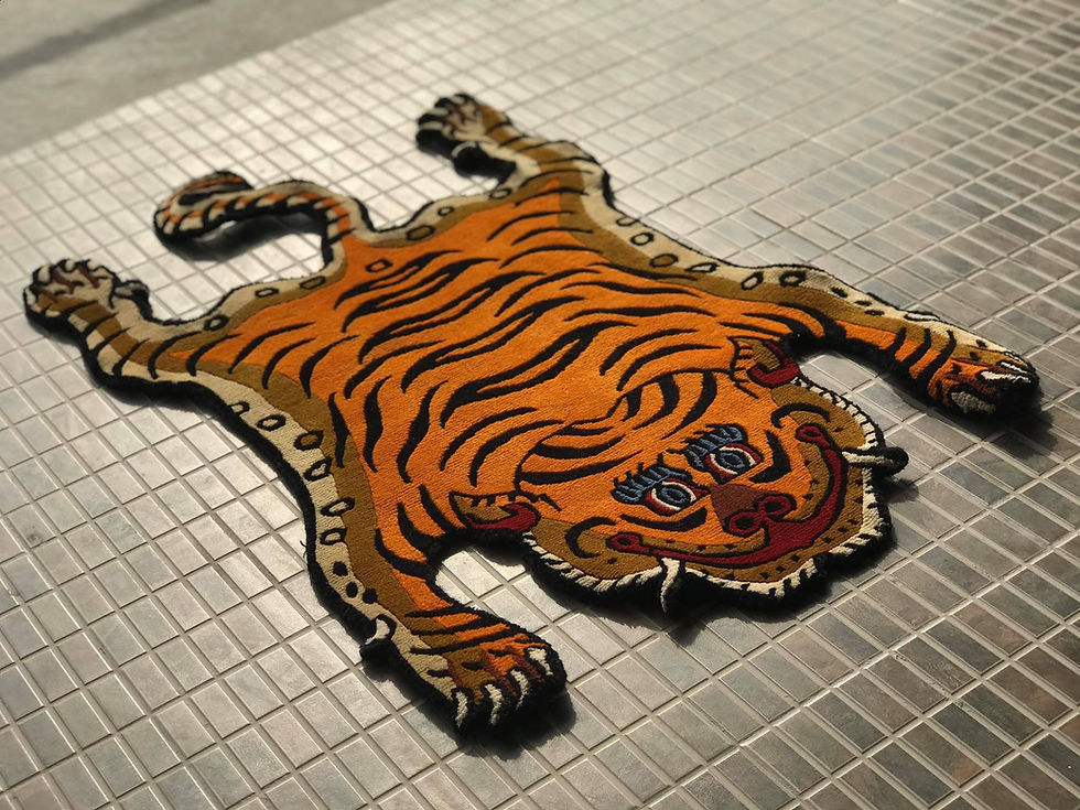 Thumbnail: Small Orange Tibetan Tiger Skin Rug | Hand-Knotted Wool | 2x3ft | 028