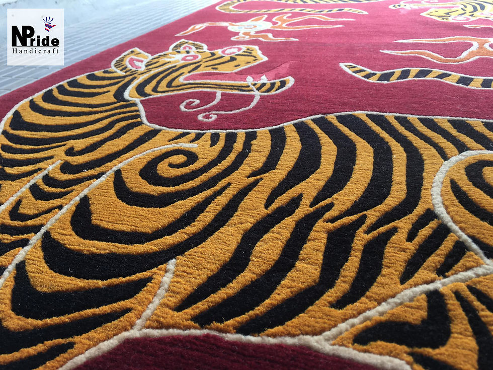 Küçük resim: Oriental Tibetan Tiger Rug | Hand-Knotted Wool | Red | 3x6ft | Nepal | 095