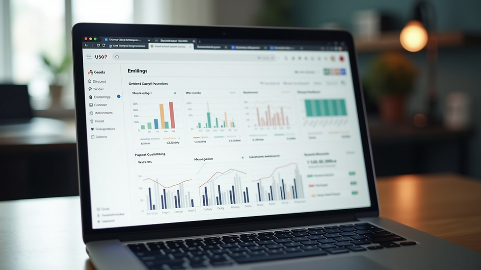 Eye-level view of a laptop screen showing a simple SaaS dashboard