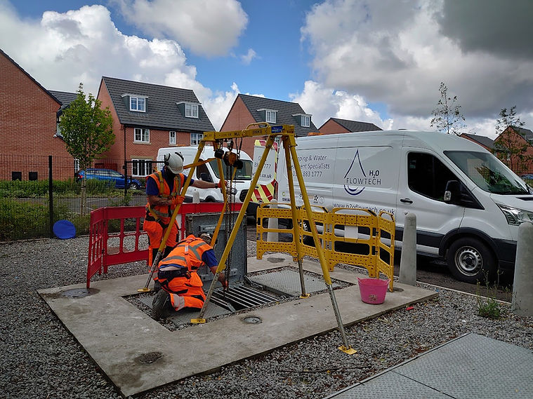 Workers doing sewage pump maintenance in Bury, Greater Manchester.