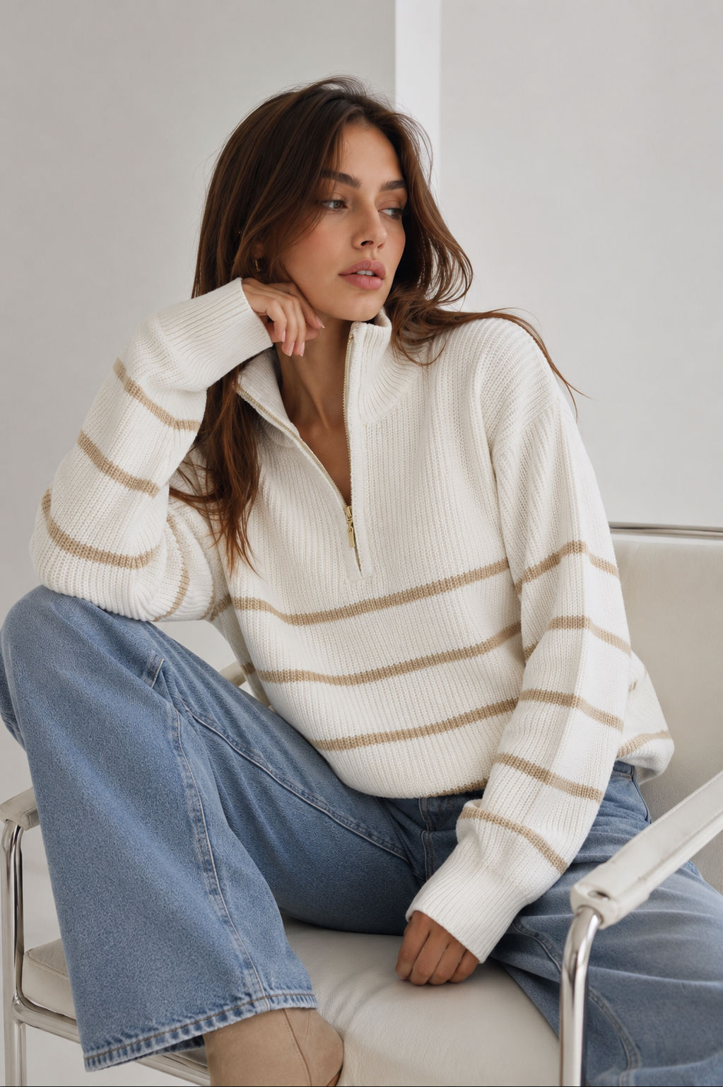 Saco marinero blanco líneas beige 