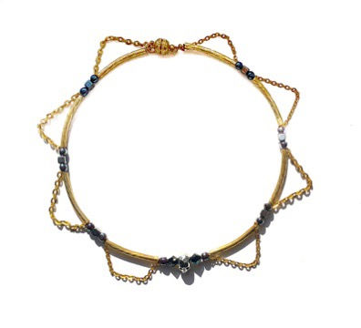 Thumbnail: Silver skull choker necklace, gothic pearl choker necklace