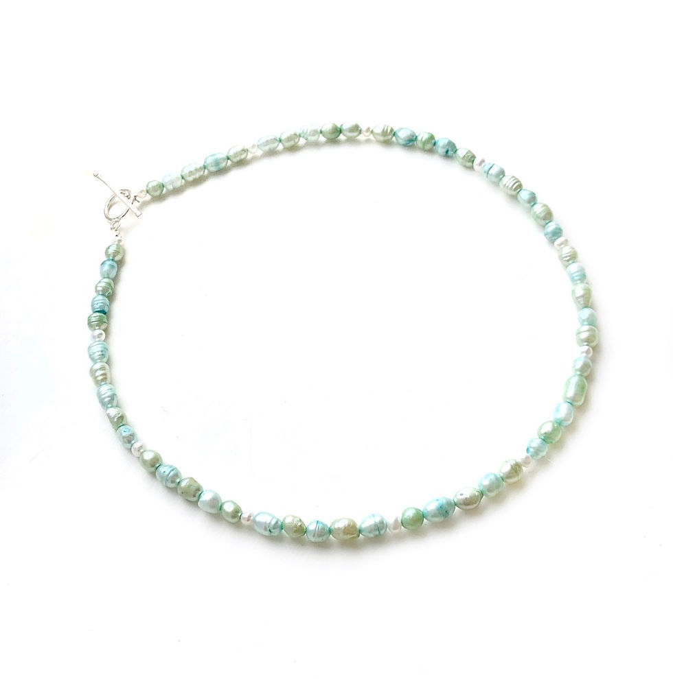Thumbnail: Dainty baroque green and blue freshwater pearl necklace