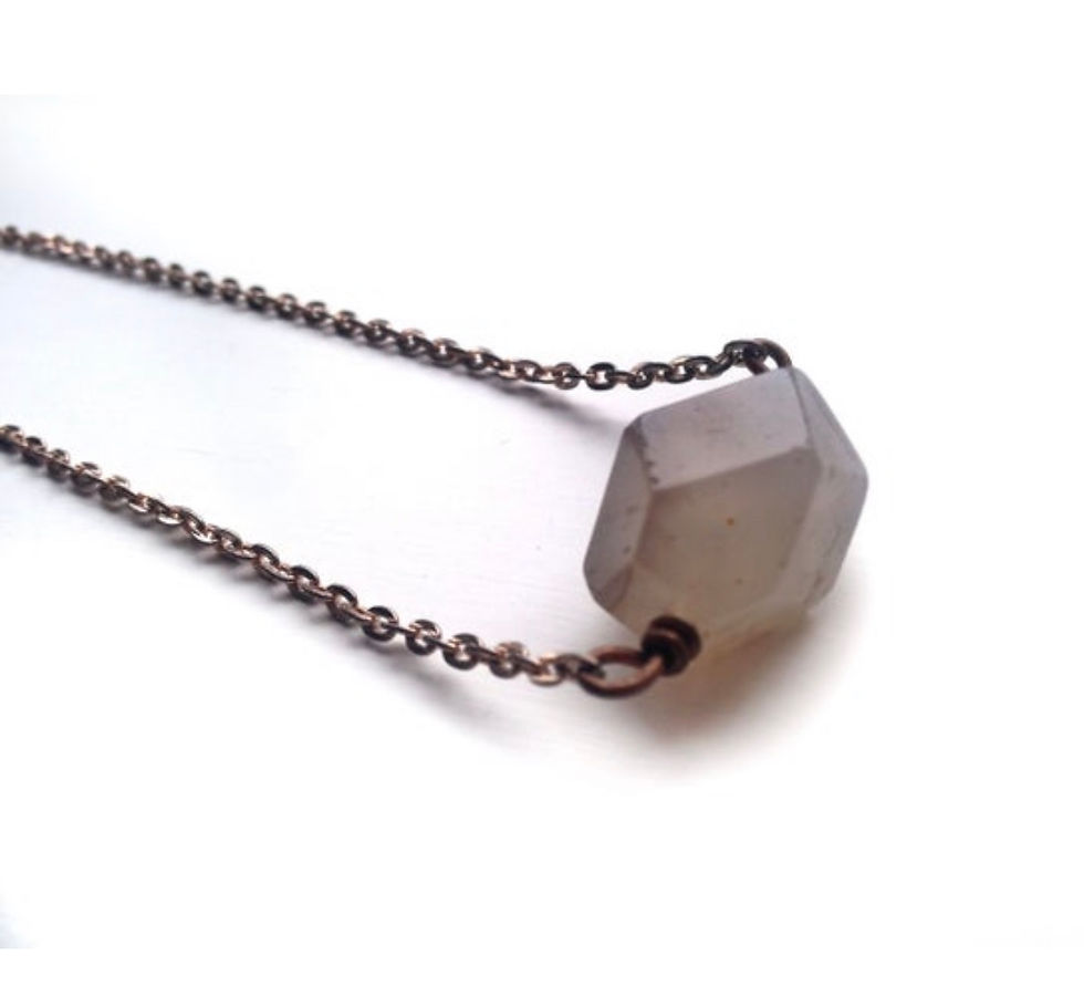 Thumbnail: Dainty dusky grey stone bar necklace on a rose gold chain