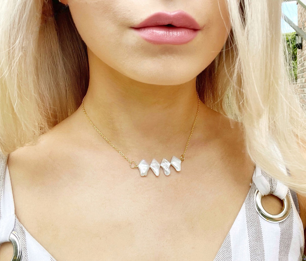 Thumbnail: Simple gold choker necklace, dainty pearl choker, modern pearl jewelry, geometri