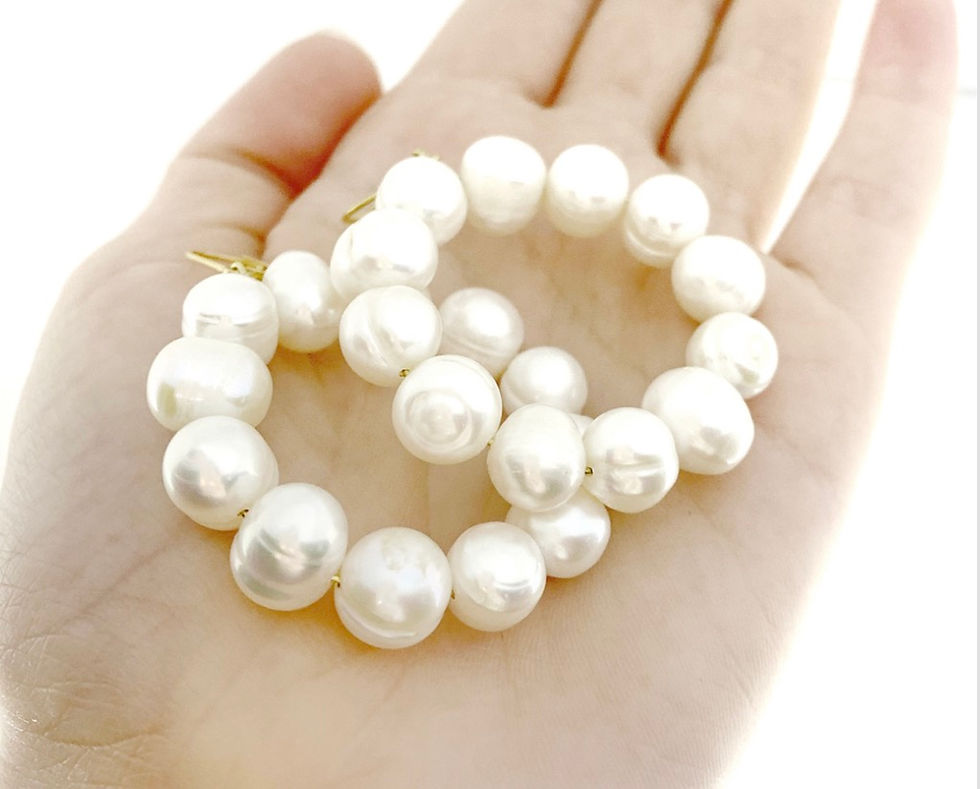 Thumbnail: White freshwater pearl hoop statement earrings, gold vermeil lever back clasp