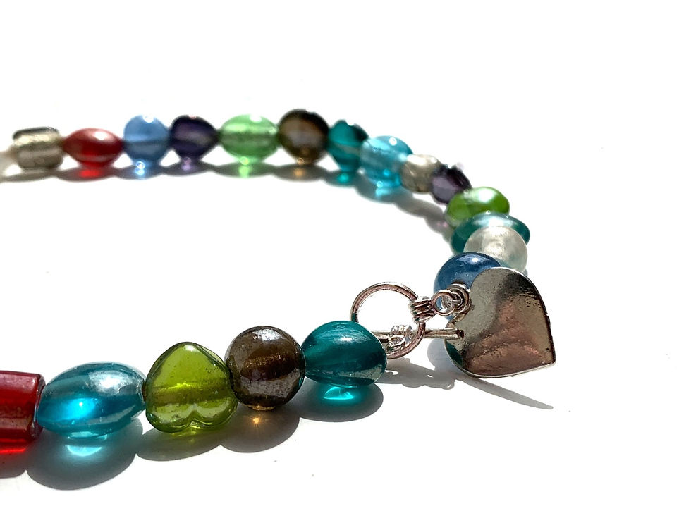 Thumbnail: Personalised kid’s multicolour beaded necklace with silver heart charm 