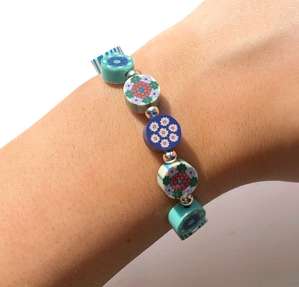 Thumbnail: Children’s floral dainty beaded bracelet with silver heart charm 