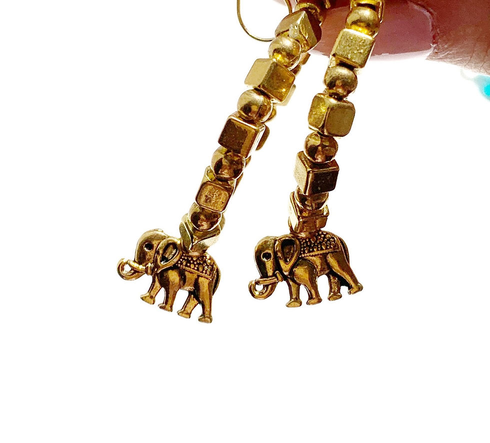 Thumbnail: Gold hoop earrings with golden elephant charm